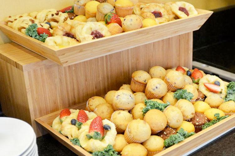 Display of freshly baked muffins and danishes