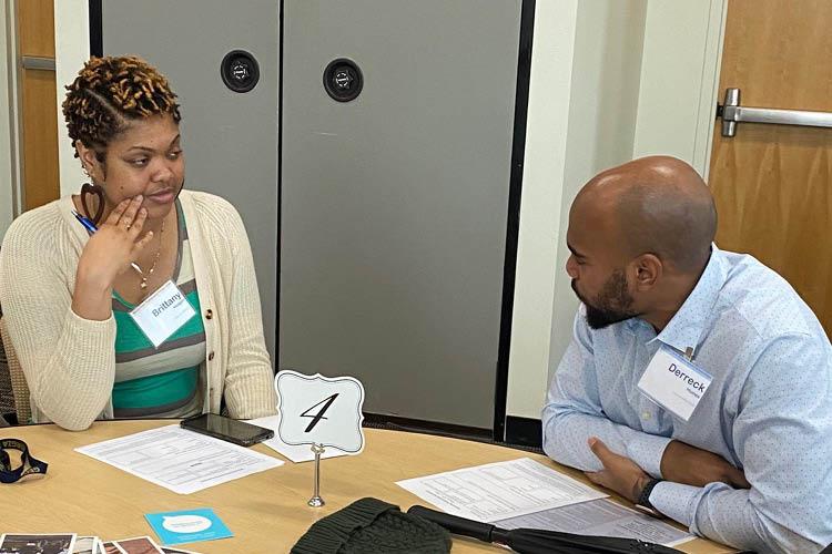 Mentor and Mentee discussing mentorship goals at MentorTech kickoff